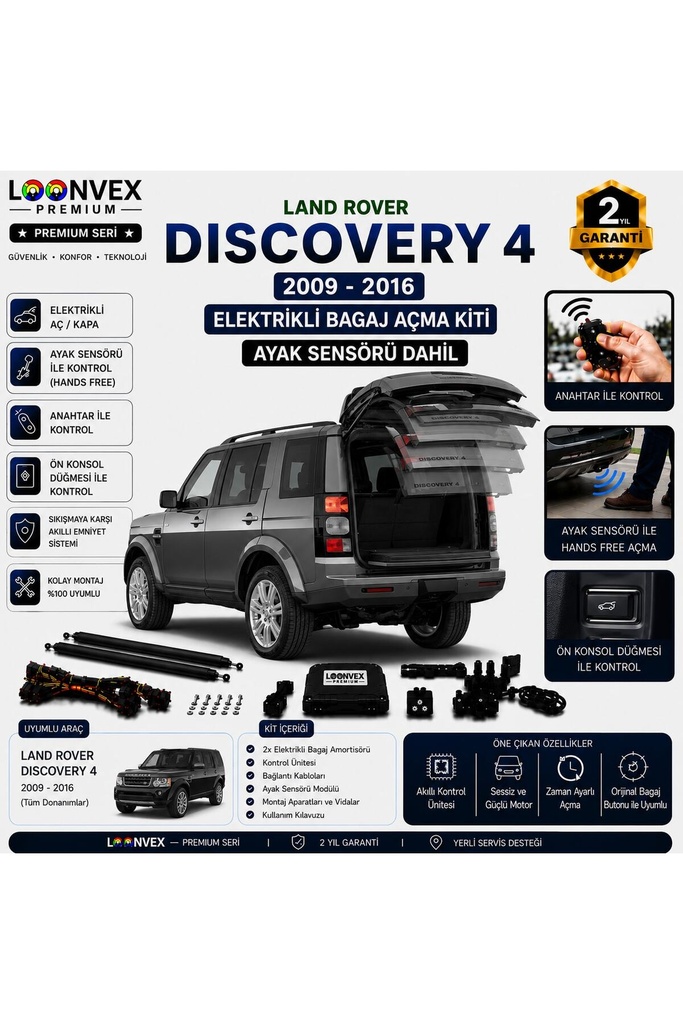 LOONVEX Land Rover Discovery 4 2009-2016 Uyumlu Elektrikli Bagaj Açma Kiti Ayak Sensörlü 2 Yıl Garantili