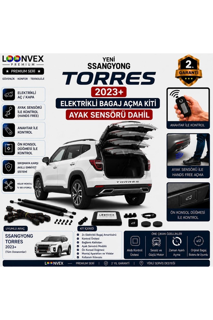 LOONVEX SsangYong Torres 2023+ Uyumlu Elektrikli Bagaj Açma Kiti Ayak Sensörlü 2 Yıl Garantili