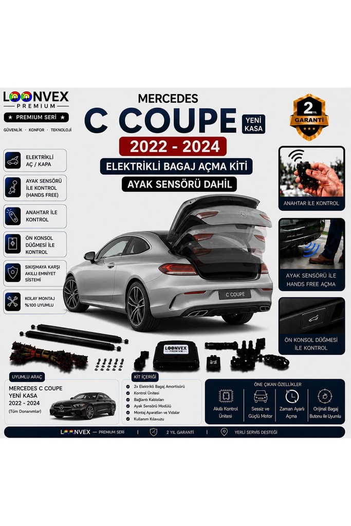 LOONVEX Mercedes C Serisi Coupe C205 2022-2024 Uyumlu Elektrikli Bagaj Açma Kiti Ayak Sensörlü 2 Yıl Garantili
