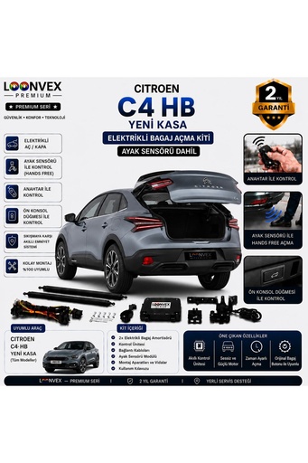 LOONVEX Citroen C4 HB Yeni Kasa 2021 ve Sonrası Uyumlu Elektrikli Bagaj Açma Kiti Ayak Sensörlü 2 Yıl Garantili