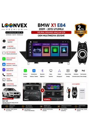 LOONVEX Premium BMW X1 E84 2009-2015 Ekransız Araçlar İçin | 8.8 İnç IPS Multimedya Ekran | 8 Çekirdek | 4GB RAM | 64GB Hafıza
