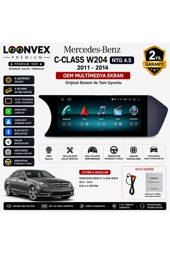 LOONVEX Premium Mercedes-Benz C Serisi W204 2011-2014 OEM NTG 4.5 | 10.25 İnç IPS Multimedya Ekran | 8 Çekirdek | 4GB RAM | 64GB Hafıza