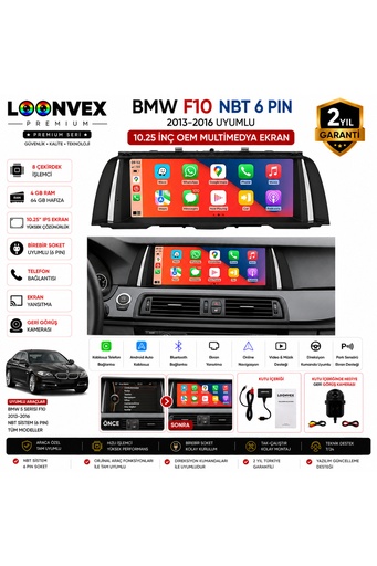LOONVEX BMW F10 NBT 6 Pin 2013-2016 OEM Multimedya Ekran | 10.25 İnç | 8 Çekirdek | 4GB RAM | 64GB Hafıza