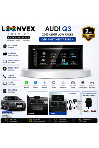 LOONVEX Premium Audi Q3 2013-2015 Low Paket OEM Multimedya Ekran | 8 Çekirdek | 4GB RAM | 64GB Hafıza