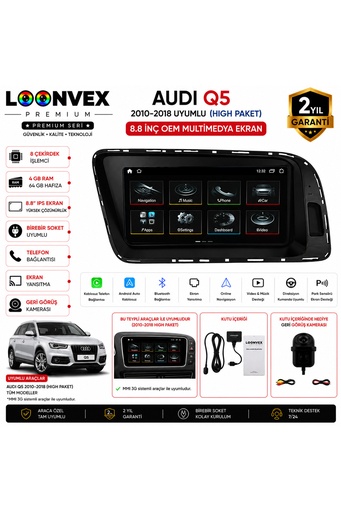 LOONVEX Premium Audi Q5 2010-2018 High Paket MMI 3G | 8.8 İnç Multimedya Ekran | 8 Çekirdek | 4GB RAM | 64GB Hafıza