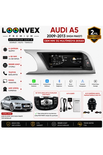LOONVEX Premium Audi A5 2009-2013 High Paket OEM MMI 3G Multimedya Ekran | 8 Çekirdek | 4GB RAM | 64GB Hafıza