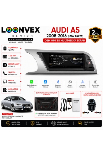 LOONVEX Premium Audi A5 2008-2016 Low Paket OEM MMI 3G Multimedya Ekran | 8 Çekirdek | 4GB RAM | 64GB Hafıza